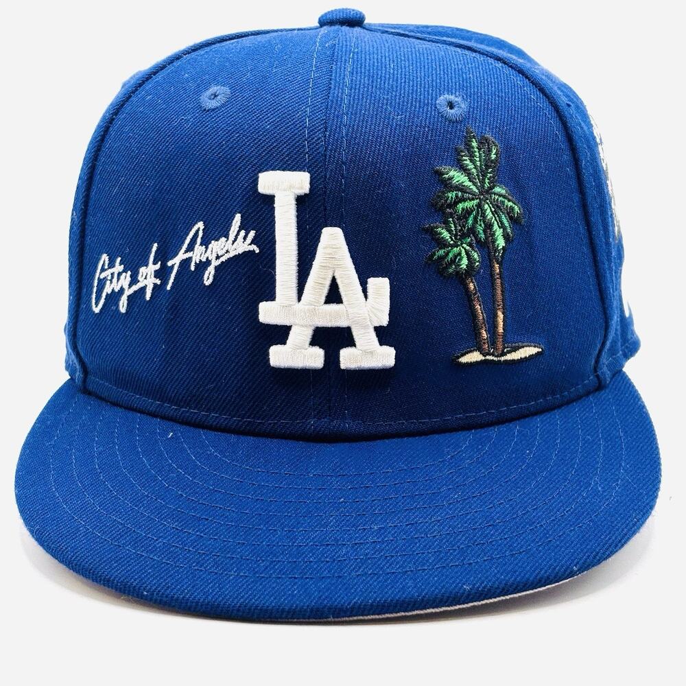 LA Dodgers Fitted Hat New Era 59FIFTY 7 1/2 City of Angels Palm Tree Area Code